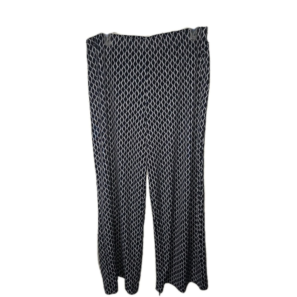IN‎ Studio Blue White Wide Leg Pants XL GUC Boho Resort Chic Pull On